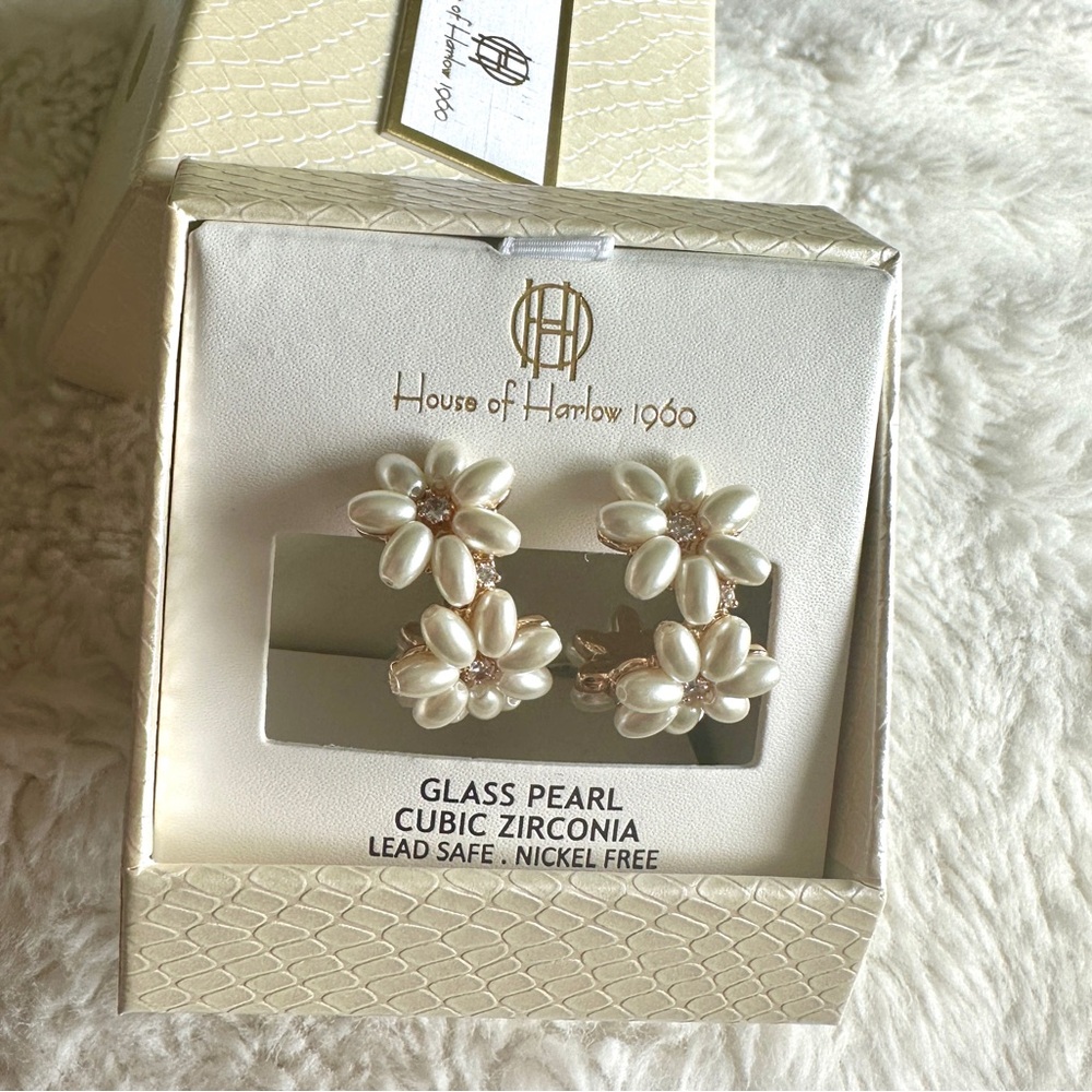 House of Harlow 1960 Glass Pearl Flower Earrings.